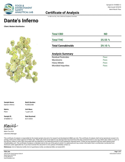 Dante's Inferno Indoor Boutique THCa Flower - Indica